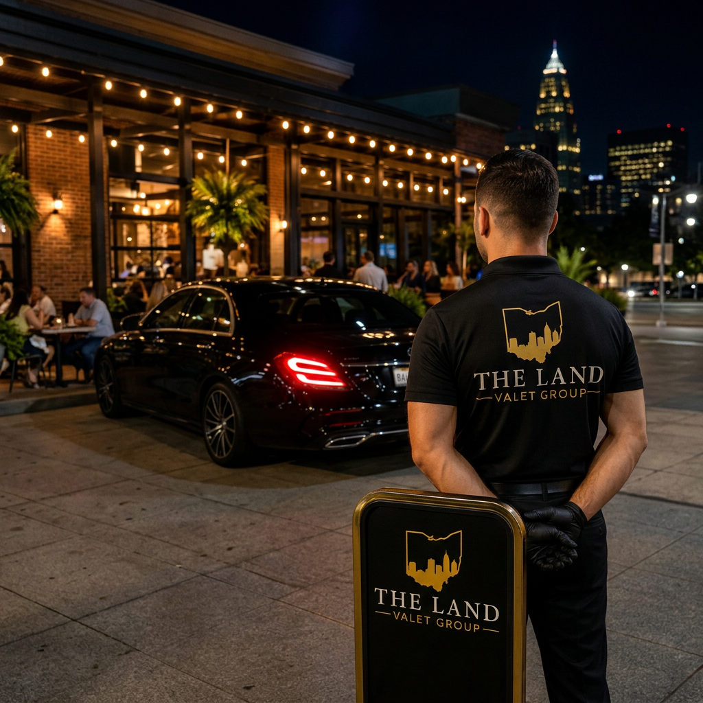 The Land Valet Group emblem — a gold Ohio state outline with the Cleveland skyline on black